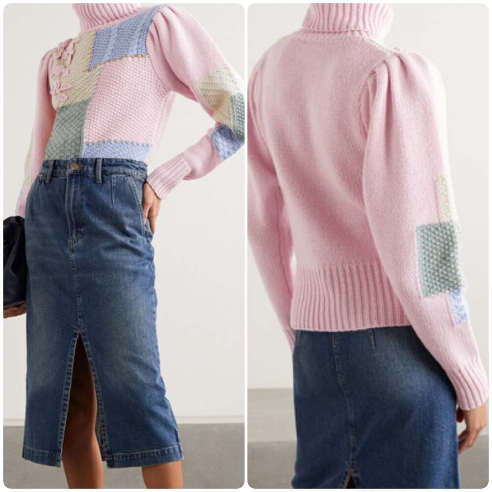 LoveShackFancy Allan Appliquéd Patchwork Knitted  Turtleneck Sweater